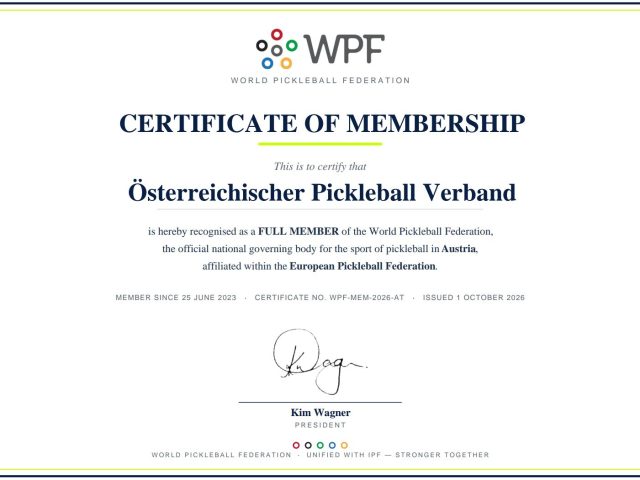 ÖPV – Österreichischer Pickleball Verband offiziell als Full Member anerkannt